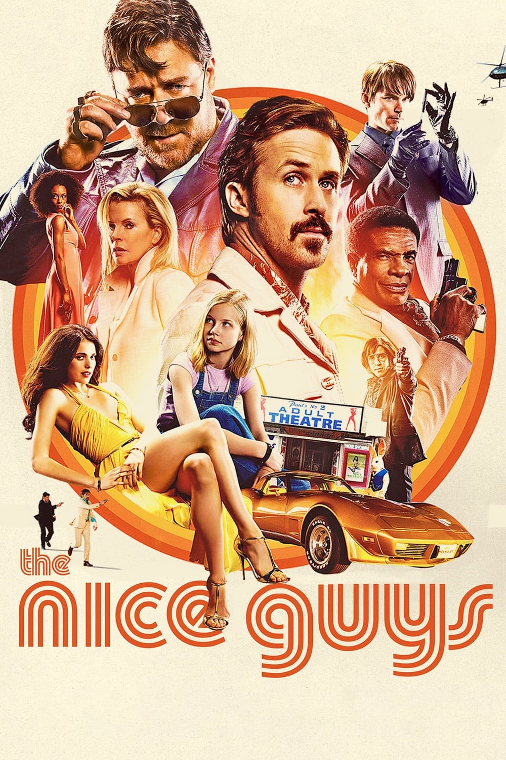 Film poster for The Nice Guys by Shane Black, starring Russell Crowe and Ryan Gosling