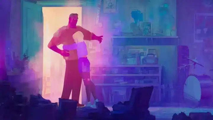 Gwen Stacy hugs George Stacy in Across the Spider Verse
