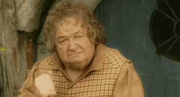 Everard Proudfoot from Peter Jackson's The Fellowship of the Ring, sweeping and shaking head