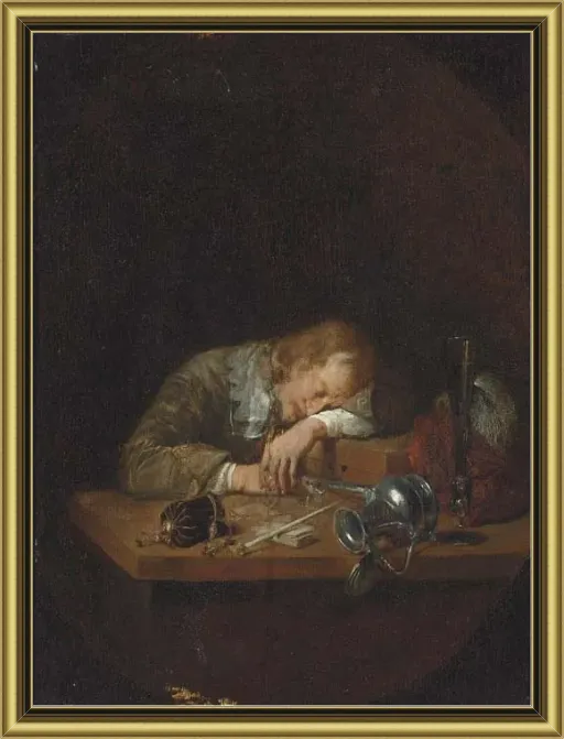 Un homme endormi sur une table by Arie de Vois
